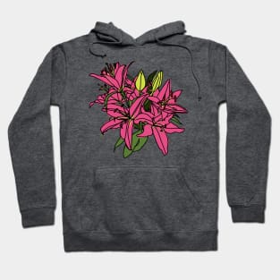 Digital Painting of Pink Lily Flowers Hoodie